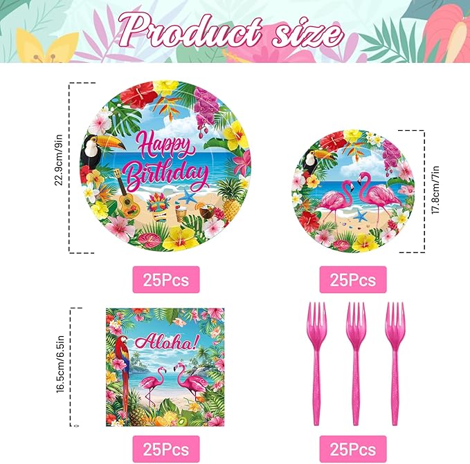 100 Pcs Tropical Aloha Flamingo Birthday Party Supplies Set Serves
