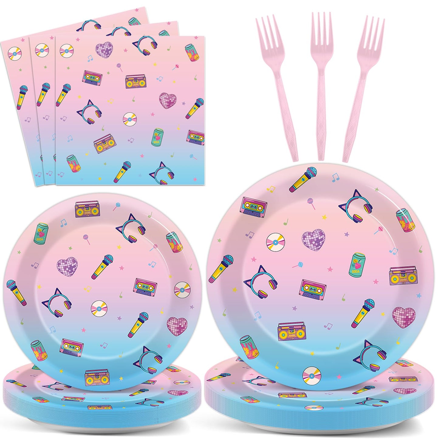 96pcs Kpop Paper Plates and Napkins Animations Theme Birthday Party