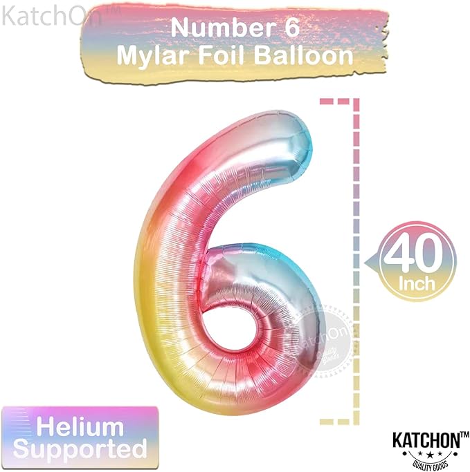KatchOn, Giant Rainbow Number 6 Balloon - 40 Inch | 6 Year Old