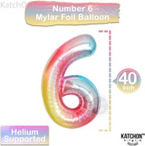 KatchOn, Giant Rainbow Number 6 Balloon - 40 Inch | 6 Year Old