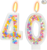 40th Birthday Candle for Cake, Colorful Macaron Numeral Candles for Wo