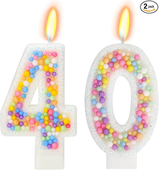 40th Birthday Candle for Cake, Colorful Macaron Numeral Candles for Wo