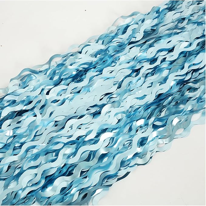 4 Pack Wavy Blue Foil Fringe Curtain 3.3x6.6 Feet | Blue Streamers