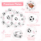96PCS Soccer and Bow Party Paper Plates and Napkins for Sports Themed