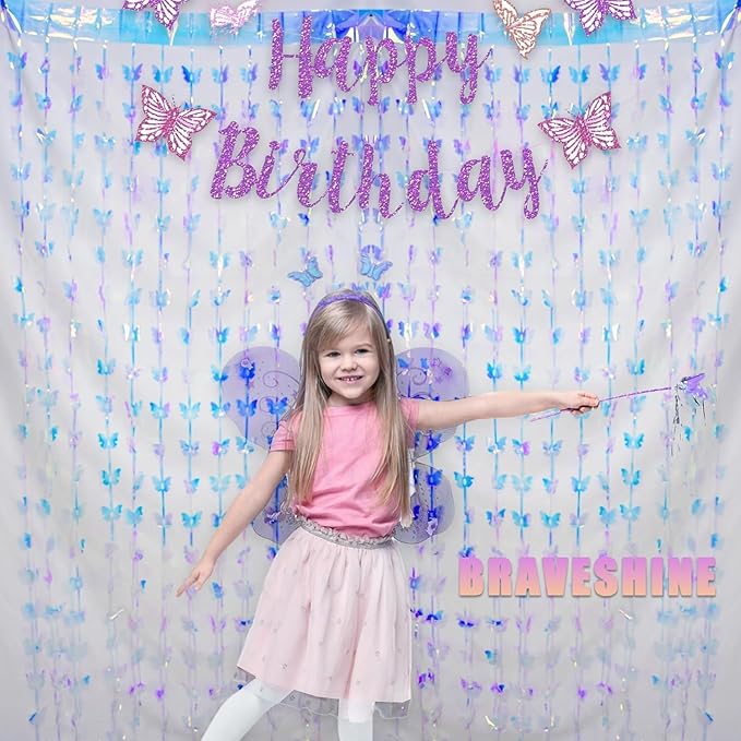 BRAVESHINE Iridescent Hanging Butterfly Foil Fringe Curtain - 2 Pack