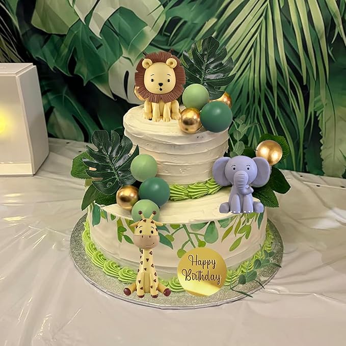 25 PCS Safari Animal Cake Toppers Jungle Wild Cake Decorations with