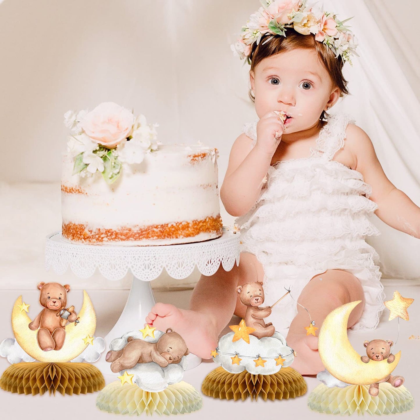 9 Pcs Bear Baby Shower Honeycomb Centerpieces Little Bear Teddy Paper