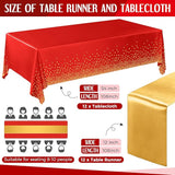 Breling 24 Pack Red and Gold Disposable Plastic Tablecloths and Satin