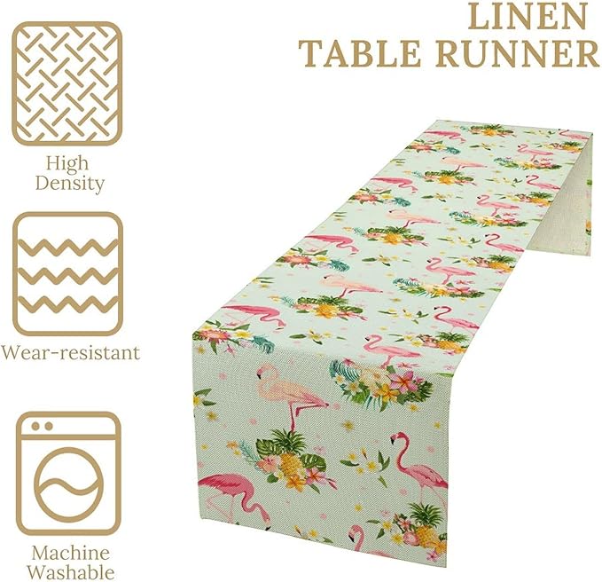 Flamingo Bird Table Runner Retro Pink Flamingo Tropical Flowers