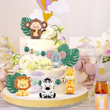 27pcs Safari Animal Cake Topper Jungle Wild Cake Toppers with Leaves
