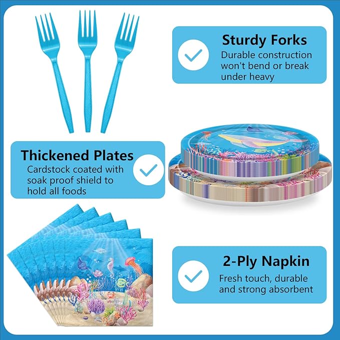 96PCS Under the Sea Party Decorations Ocean Sea Birthday Tableware
