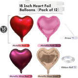 Wine Red Heart Balloons, 18 Inch 12 Pcs Burgundy Red and Pink Foil