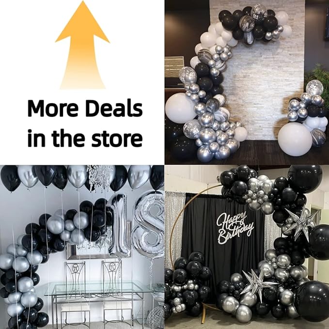 Bezente Black Silver Confetti Latex Balloons,60pcs 12 inch Black