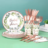 168Pcs Green and Rose Gold Party Decoration Bridal Shower Plates and