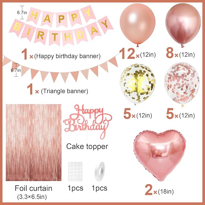 Rose Gold Birthday Decorations for Girls,Happy Birthday Party