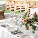 8Pack Disposable Plastic Tablecloths and Satin Table Runner Set White