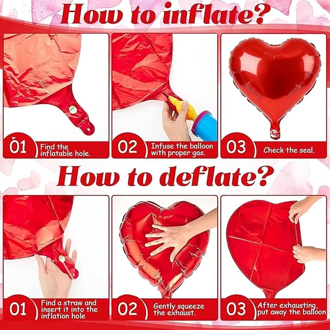 18 Inch Pink & Sliver & Red Heart Balloons 24 Pcs Valentine's Day