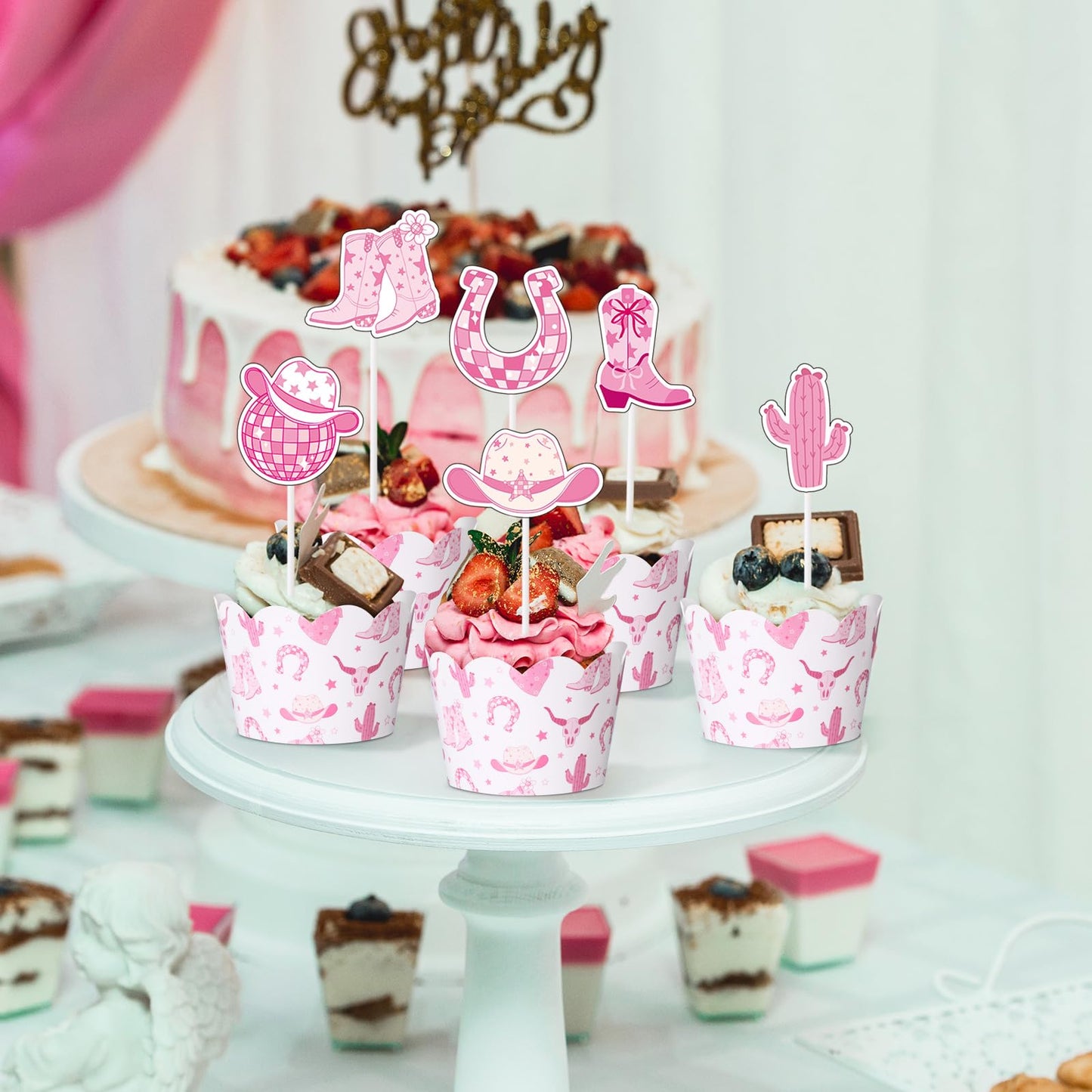 Widecook 96 Pcs Cowgirl Cupcake Toppers and Wrappers Western Cowgirl