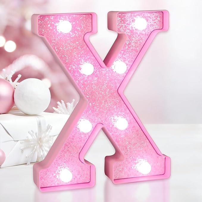 Pink Light Up Letters, LED Marquee Letters for Table, Small Glitter #9