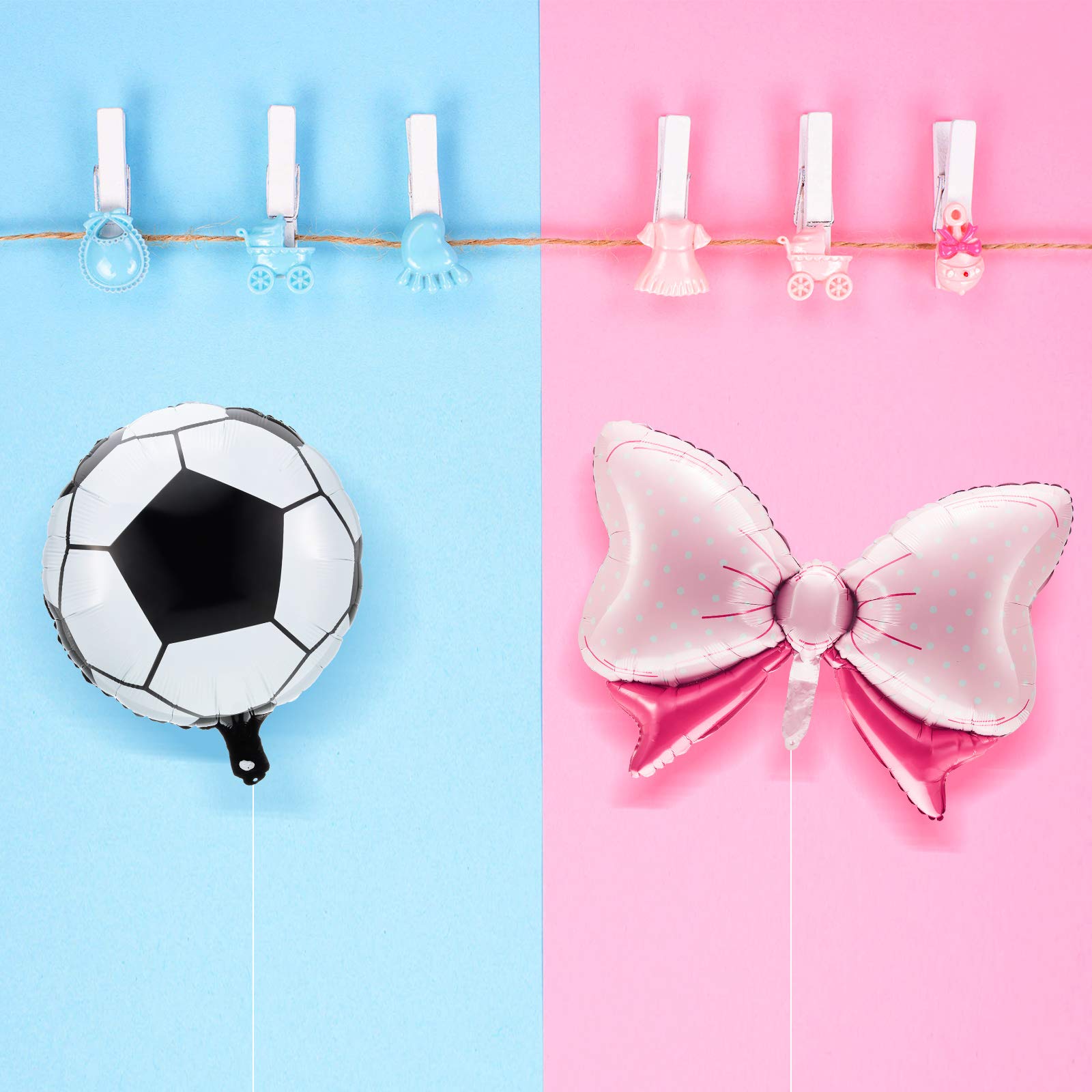 12 Pieces Gender Reveal Soccer Ball Balloons Foil Pink Bow and Soccer