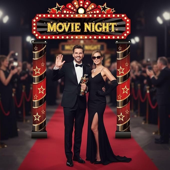 3 Pcs Movie Night Porch Sign Banner Movie Theme Party Decorations