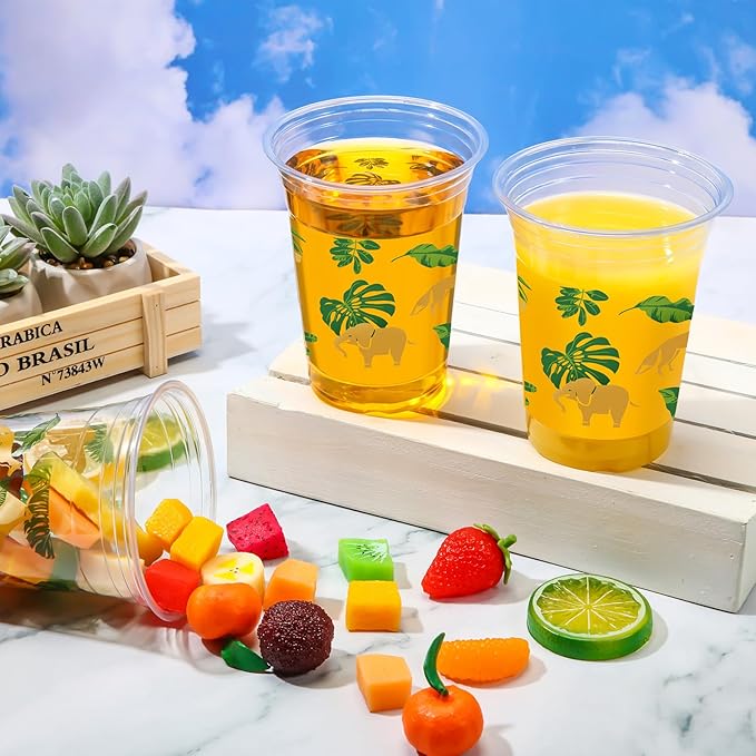 100 Pcs Gold Jungle Safari Animals Cups 16 oz Golden Safari Themed