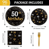 96 Pcs 50th Birthday Party Supplies Paper Plates Napkins Golden