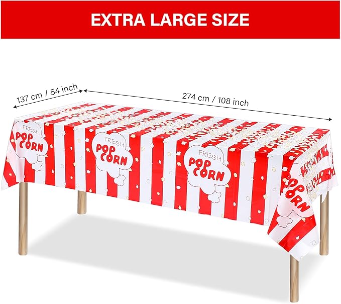 Irenare 6 Pieces Popcorn Tablecloth Decorations Plastic Popcorn Table