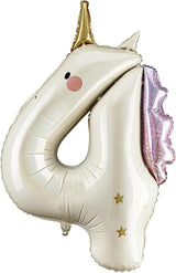 Unicorn Number 4 Balloon PartyDeco 36.5 Inch Holographic Foil