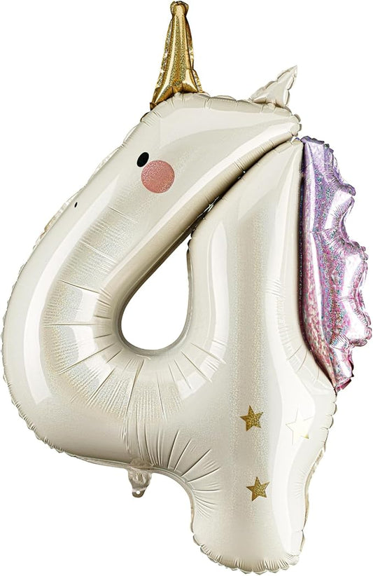 Unicorn Number 4 Balloon PartyDeco 36.5 Inch Holographic Foil