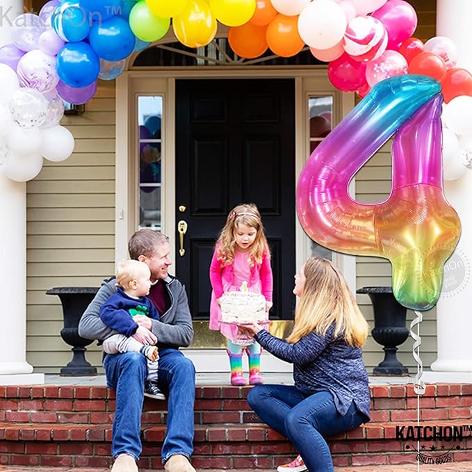 KatchOn, Giant Rainbow 4 Balloon Number - 40 Inch | Number 4 Balloons