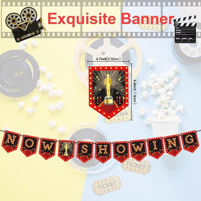 Movie Night Party Decorations 60 Pcs Kit Now Showing Banner Hanging