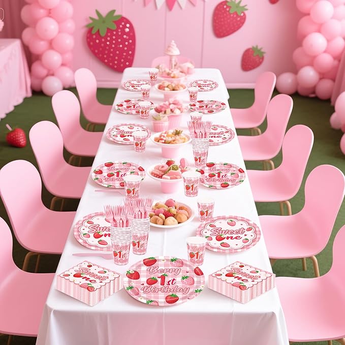 REDWORD Berry First Birthday Decor 120Pcs Strawberry 1st Birthday