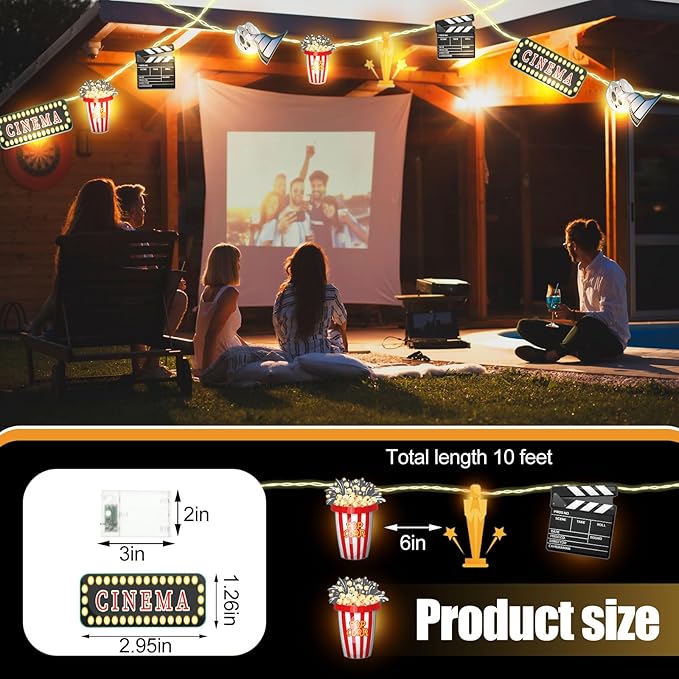 10 ft Movie Night Decorations Movie Night Party Supplies 20 LED