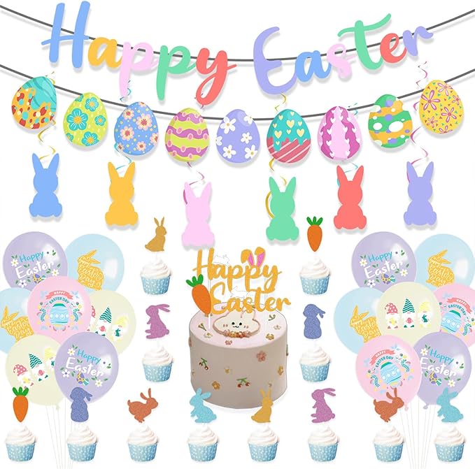 Easter Party Decorations Happy Easter Banner Set Egg Bunny Hanging