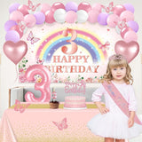3rd Birthday Decorations for Girls 47pcs Pink Flower Rainbow Banner