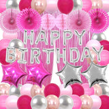 Pink Birthday Decorations Hot Pink Party Supplies Silver Happy