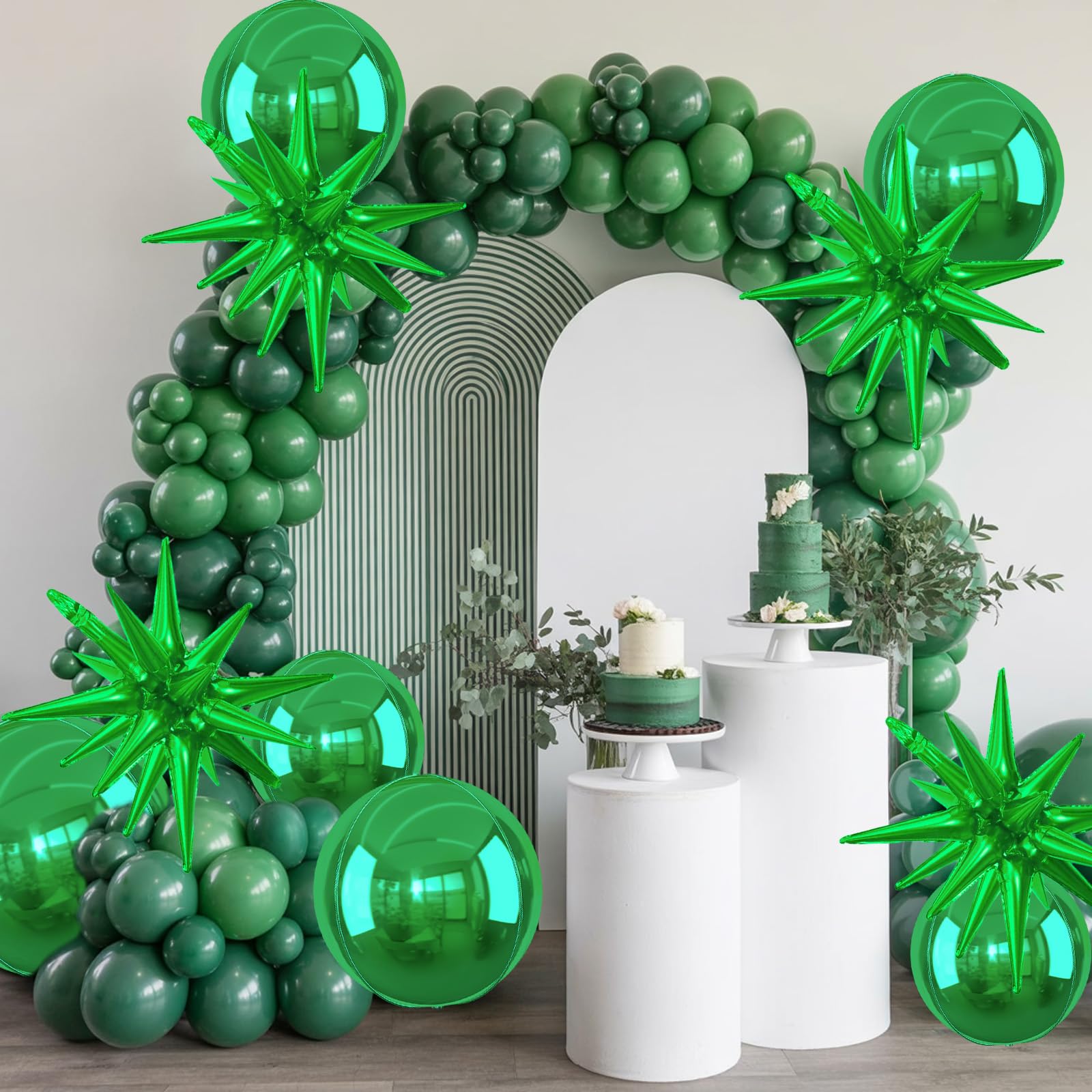 6Pcs Green Foil Balloons,22Inch Metallic Green 4D Round Ball Balloon