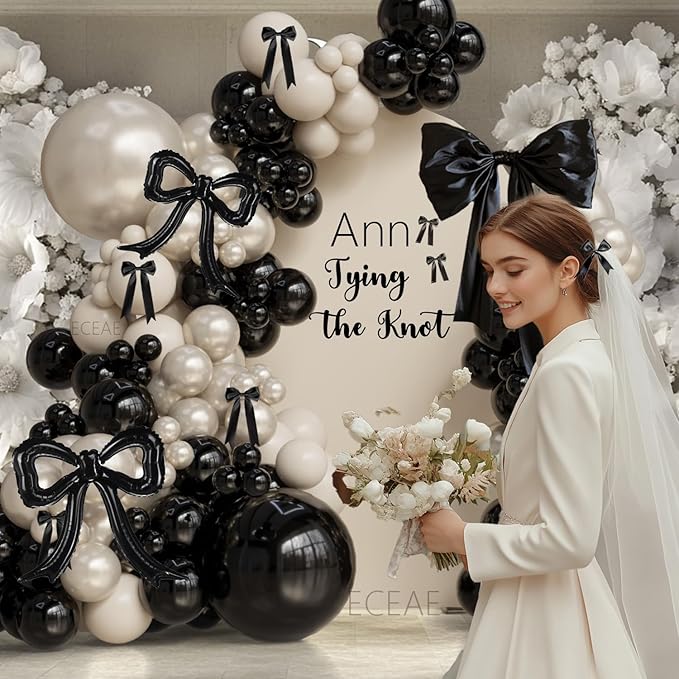 4pcs Black Bow Foil Balloons Bow Mylar Balloon Set for Coquette