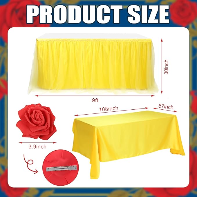 Rose Beauty Princess Party Tablecloth Golden Yellow Tulle Table