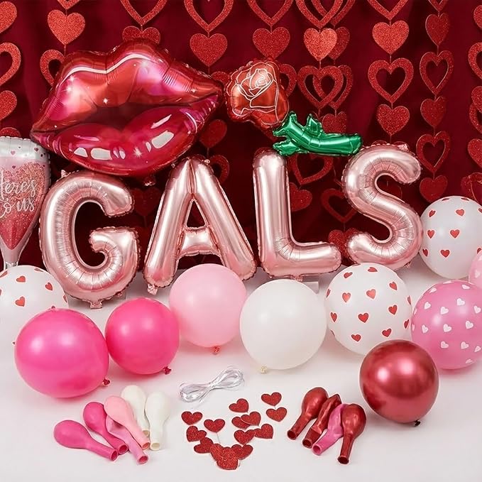 Galentines Day Party Decorations hot pink and pink Balloon Arch