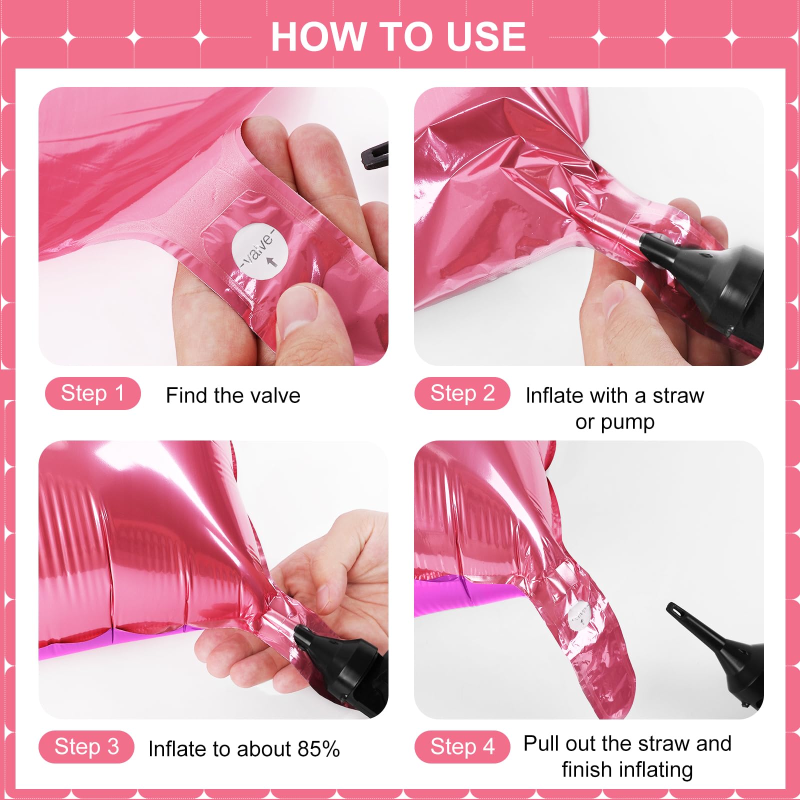 DustyPink and HotPink Square Foil Balloons 25 Pcs Metallic DustyPink
