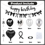 Black Silver White Bow Birthday Decorations, Coquette Party Decor with