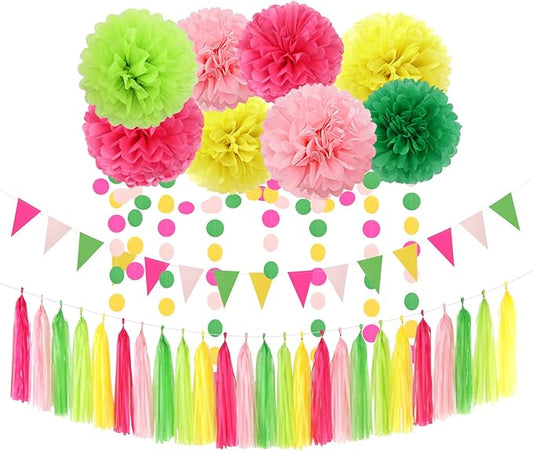 Hawaii Pool Party Decorations Streamers 35pcs Tissue Pom Poms