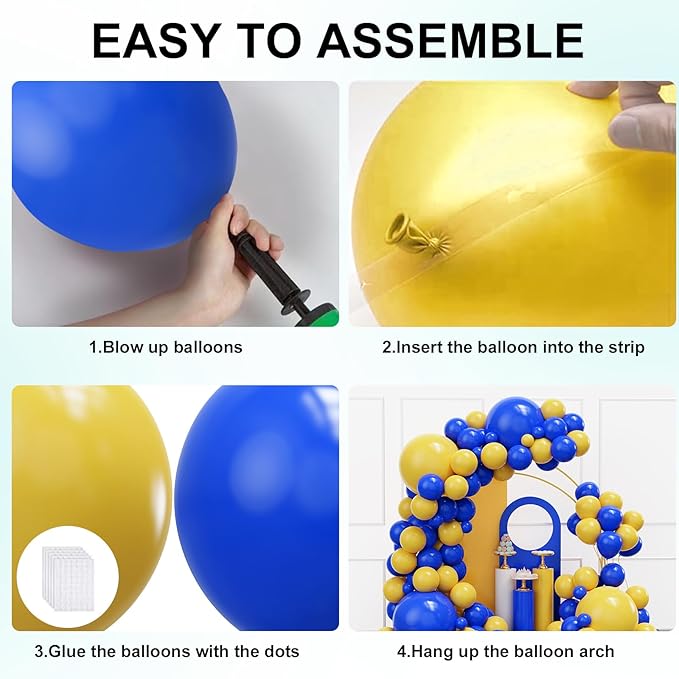 YMSZ Blue and Yellow Balloons Arch Kit, 134pcs Royal Blue and Yellow