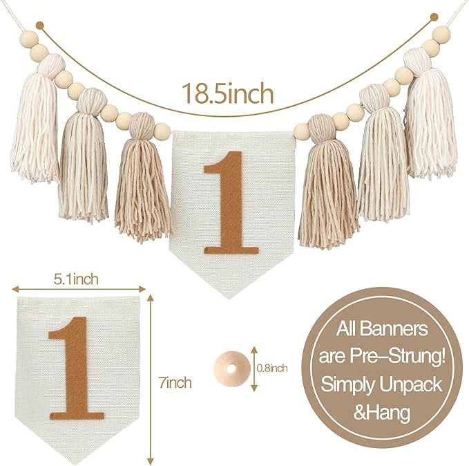 First Birthday Party Decorations Light Brown High Chair Banner 1st