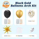 137Pcs Black and Gold Balloons Garland Arch Kit with Stars - 5 10 12
