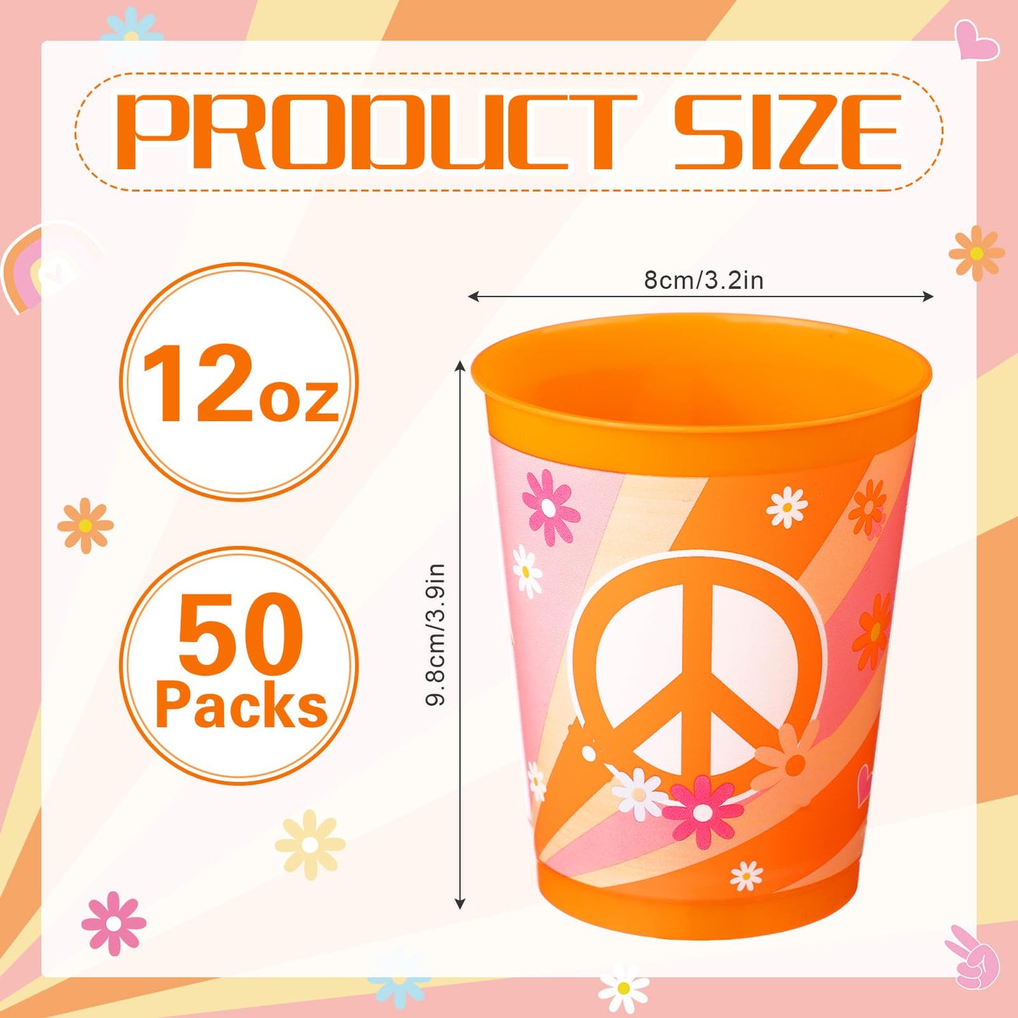 Cholemy 50 Pcs Groovy Plastic Cups Birthday Party Favors 12 oz
