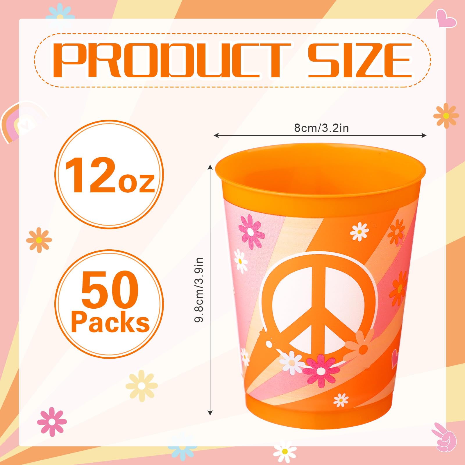 Cholemy 50 Pcs Groovy Plastic Cups Birthday Party Favors 12 oz