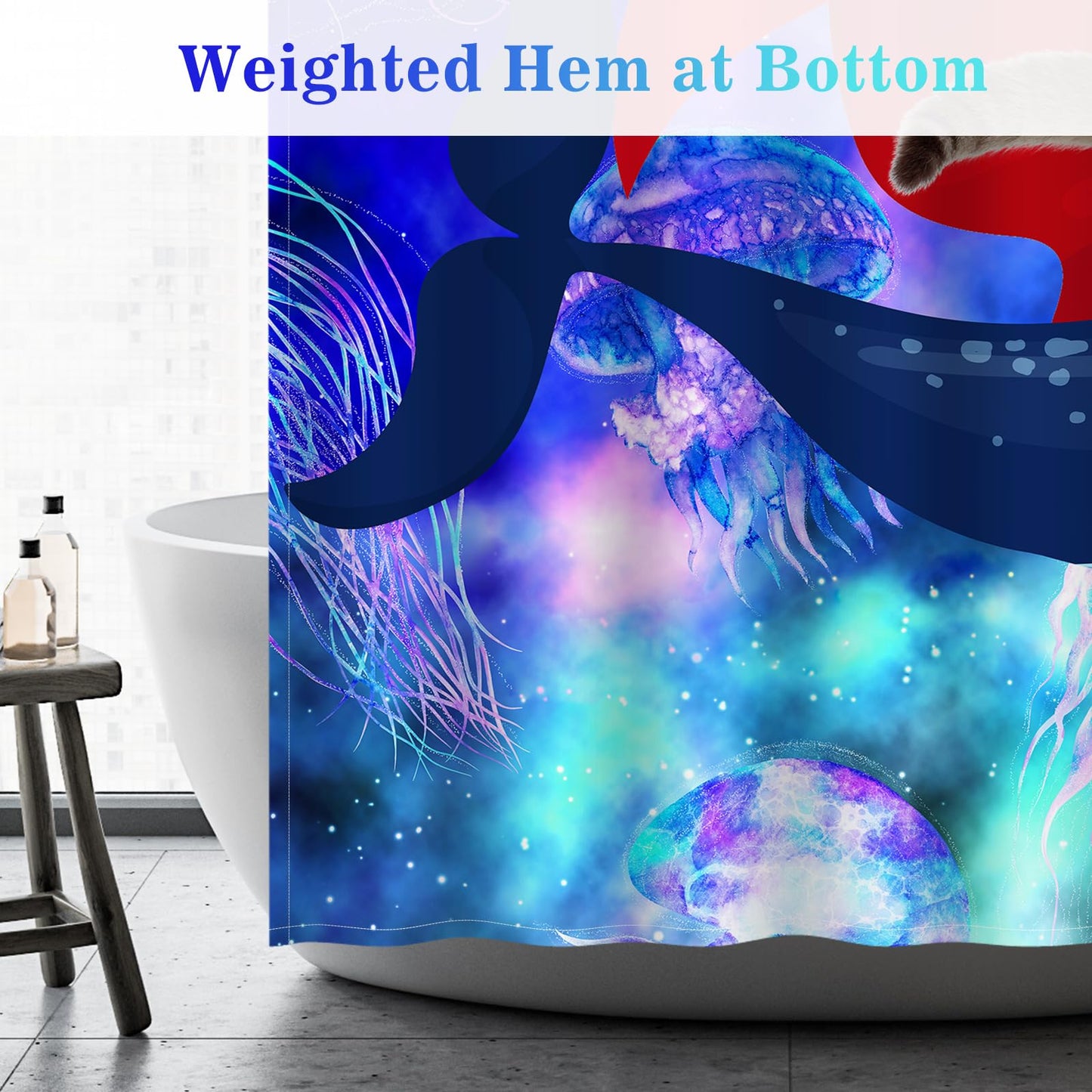 Aimego Stall Small Shower Curtain - Funny Cute Cat Riding Whale on